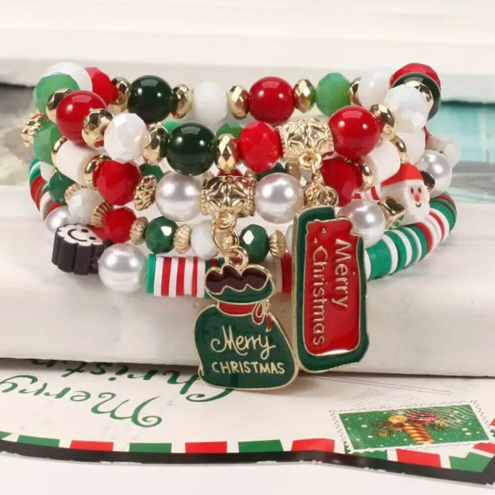 Christmas-Themed Soft Clay Charm Bracelet